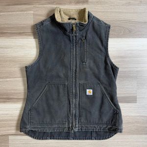 Vintage y2k faded black denim Carhartt fleece lined workwear vest